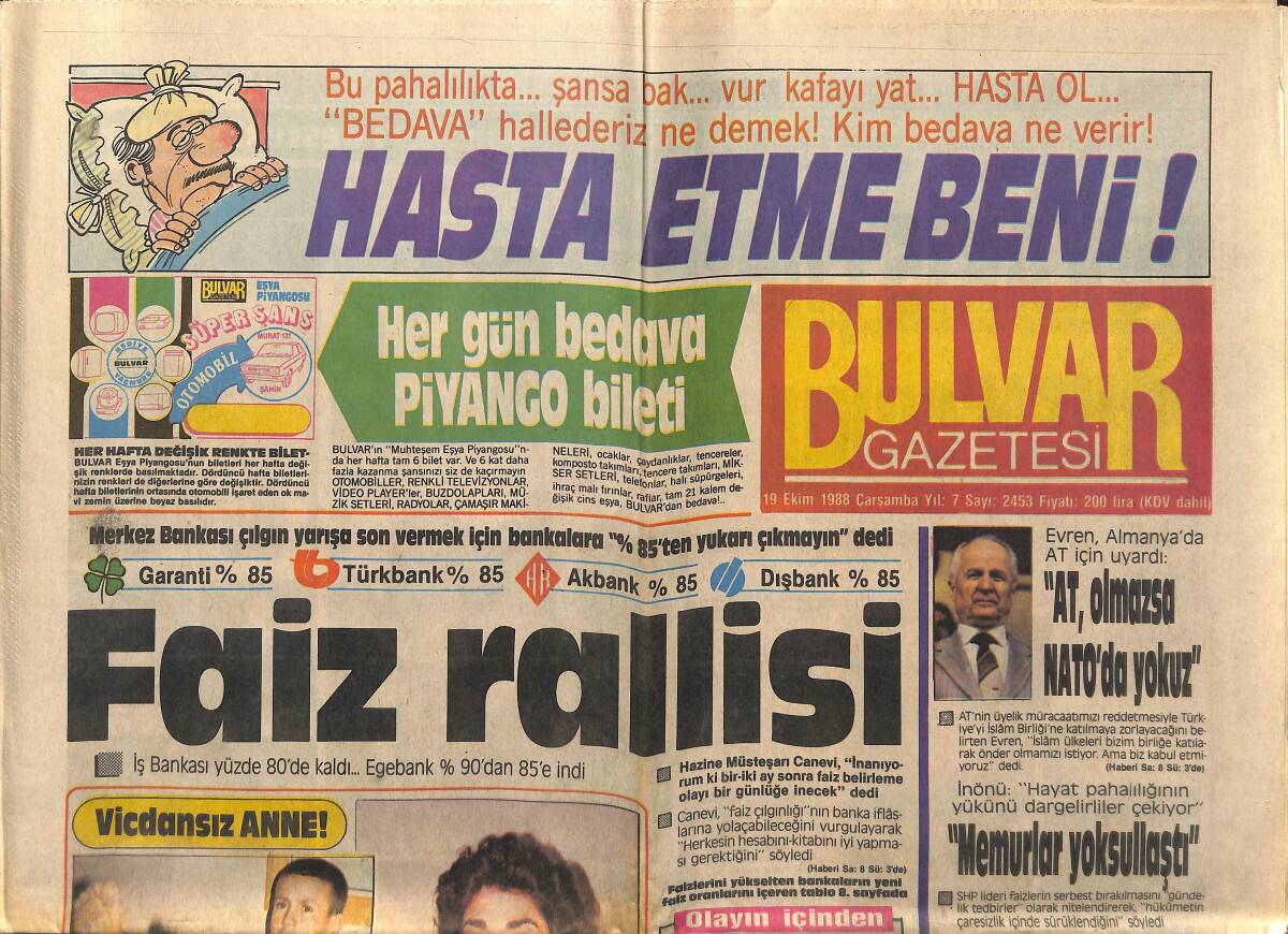 Bulvar Gazetesi 19 Ekim 1988 - Perihan Savaş Sunucu Oldu - Yunan Gizli Servisinde Türk Casusu GZ153184 - 1