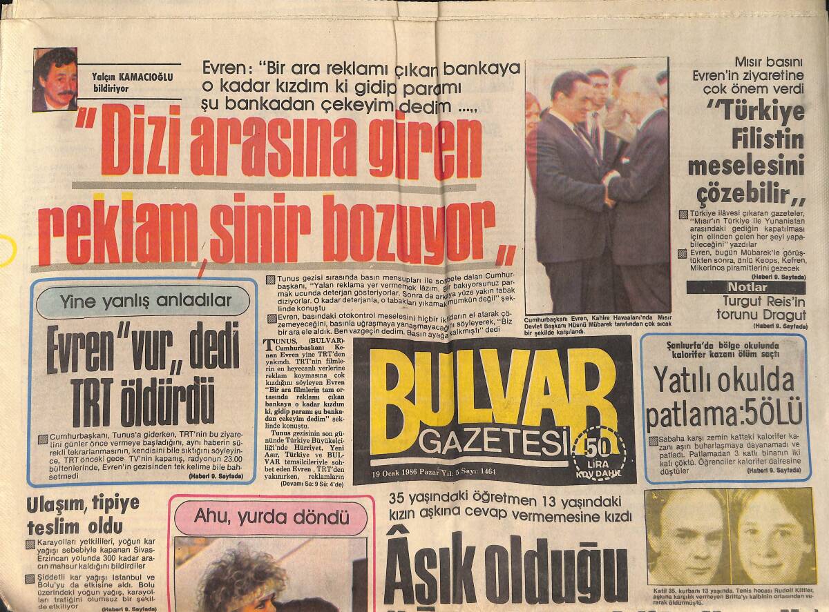 Bulvar Gazetesi 19 Ocak 1986 - Nükhet Duru Pamuk Prenses - Julio Iglesias Akıl Hastanesine Kaldırıldı GZ159254 - 1