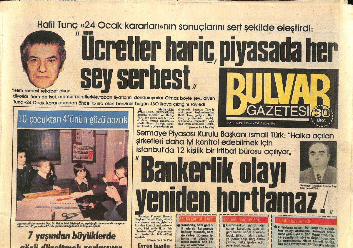 Bulvar Gazetesi 2 Aralık 1983 - Papandreu İle Kipriyanu'nun Arasındaki Buzlar Eridi - Evren Bugün Ürdün'e Gidiyor GZ155401 - 1