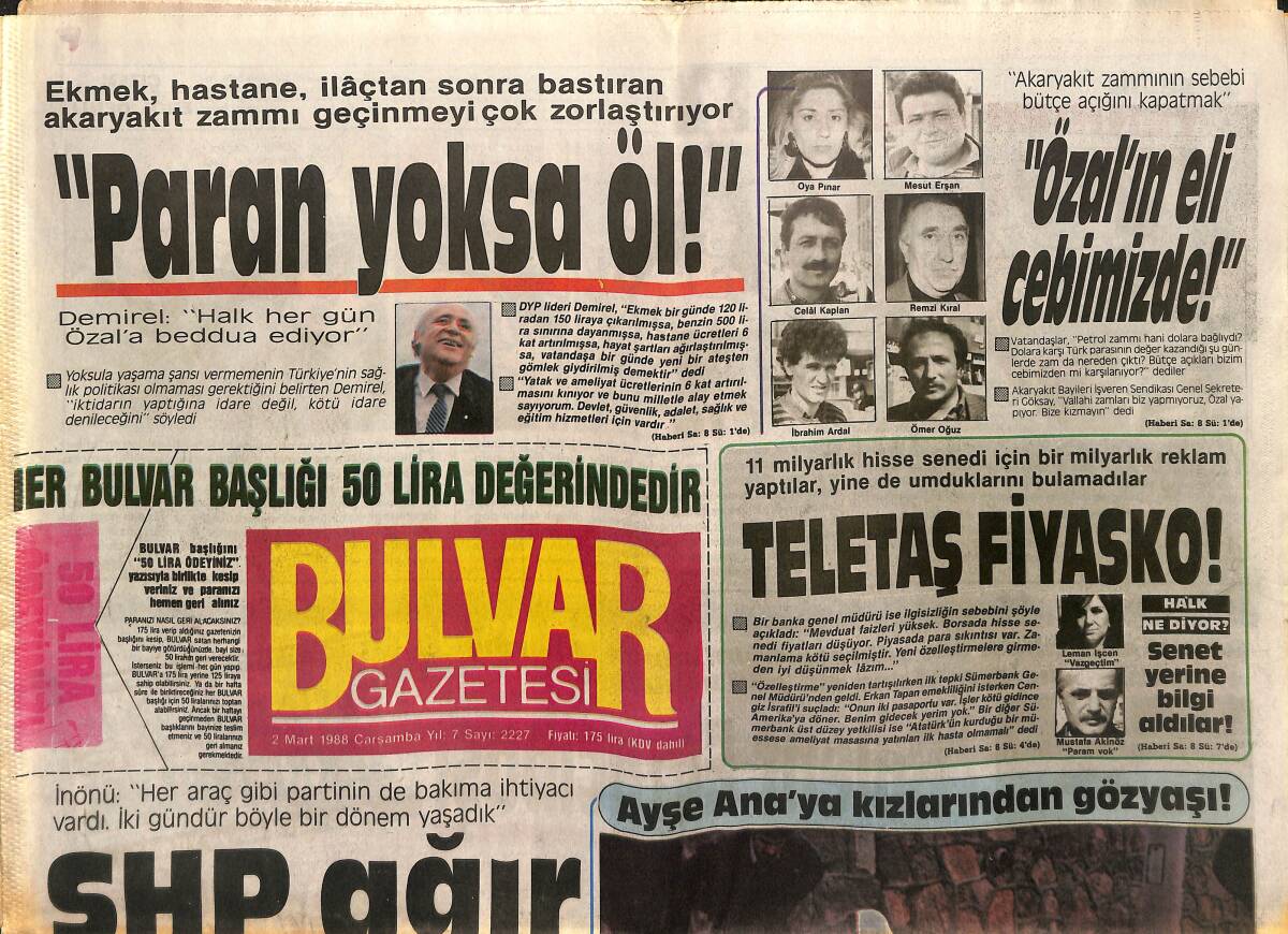 Bulvar Gazetesi 2 Mart 1987 - Tanjusuz Galatasaray Fenerden Beter - Perihan Kanun Önünde GZ149381 - 1