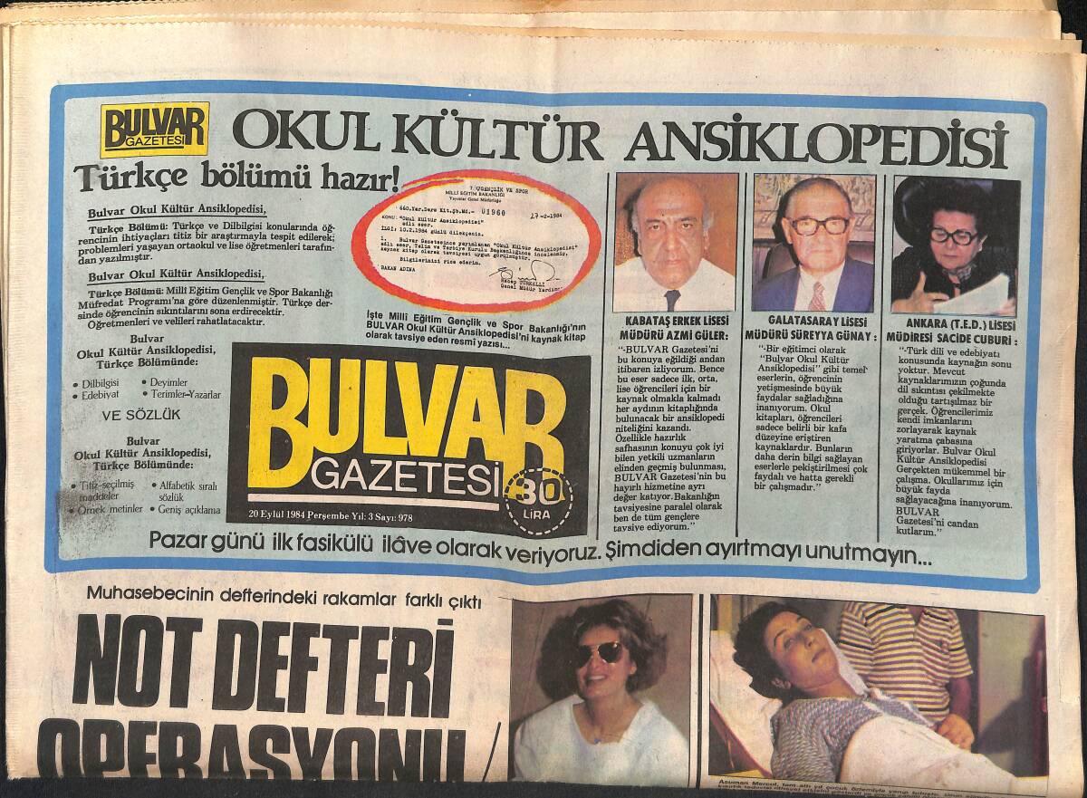 Bulvar Gazetesi 20 Eylül 1984 - Müşerref Tezcan , Yine Eşini Suçladı - Ve İbrahim Tatlıses Evleniyor GZ159377 - 1