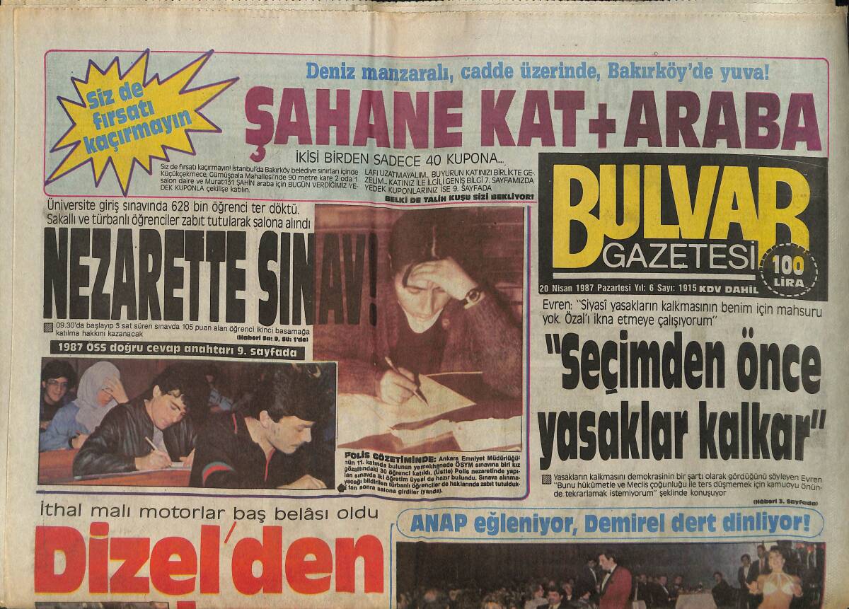 Bulvar Gazetesi 20 Nisan 1987 - Caroline'in Kocaları Kapıştı - ANAP Eğleniyor , Demirel Dert Dinliyor ! GZ159269 - 1