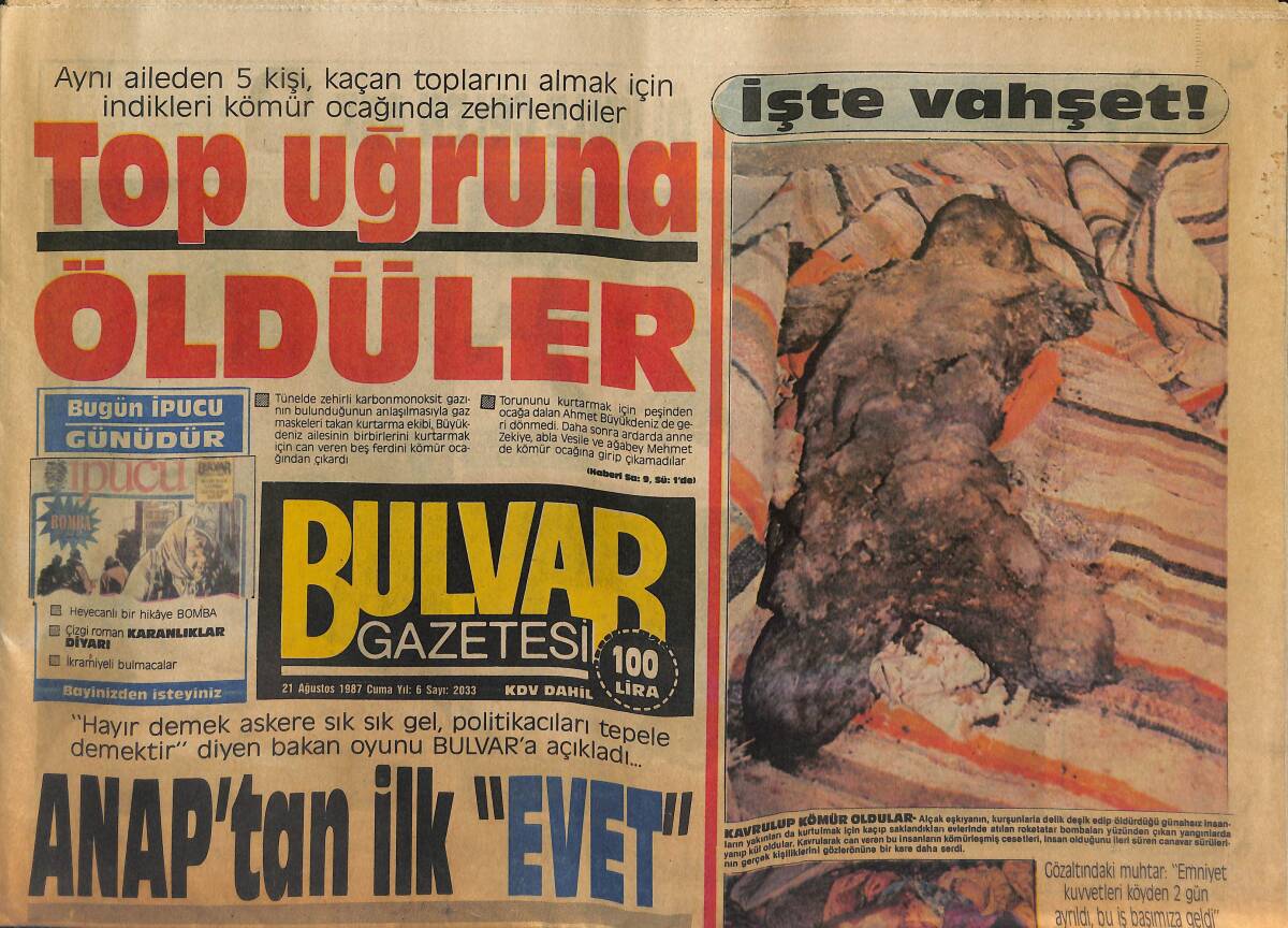 Bulvar Gazetesi 21 Ağustos 1987 - Banu Alkan Güzel Sanatlar Akademisine Rest Çekti - Michael Jackson'a 150 Milyon Dolarlık Babalık Davası GZ153280 - 1