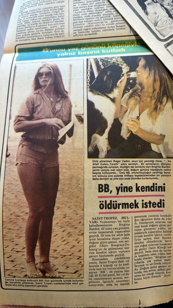 Bulvar Gazetesi 21 Ekim 1983 - Brigitte Bardot , 49. Yaş Gününü Köpeğiyle Yalnız Başına Kutladı GZ159201 - 2