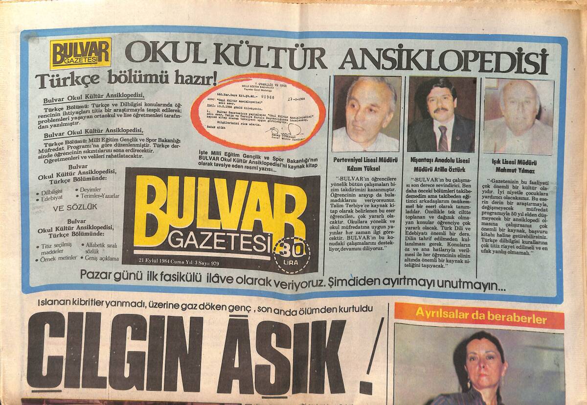 Bulvar Gazetesi 21 Eylül 1984 - Barış Manço Bu Defa İddialı Konuşuyor - Reagan'ın Aklı Başına Geldi ! GZ159376 - 1