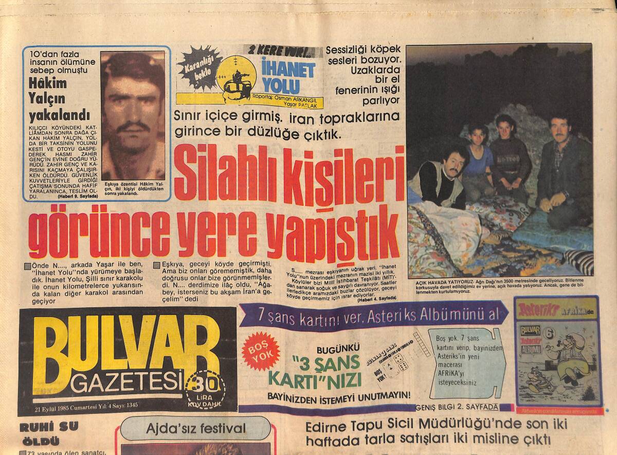 Bulvar Gazetesi 21 Eylül 1985 - Sevim Tuna Fıkır Fıkır - Pamela Ölüm Tehlikesi İçinde GZ159221 - 1
