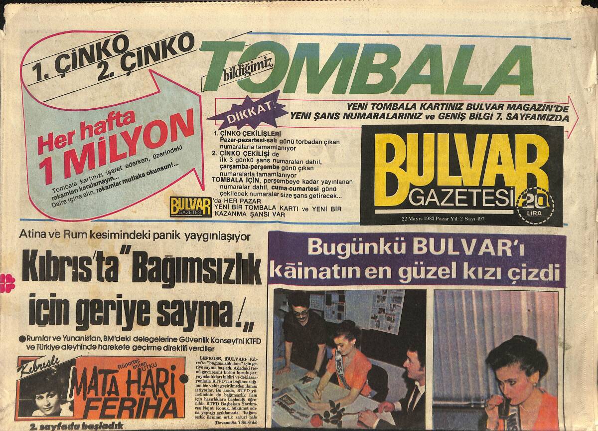 Bulvar Gazetesi 22 Mayıs 1983 - Nükhet Duru Genç Kızlara Taş Çıkarttı GZ155405 - 1