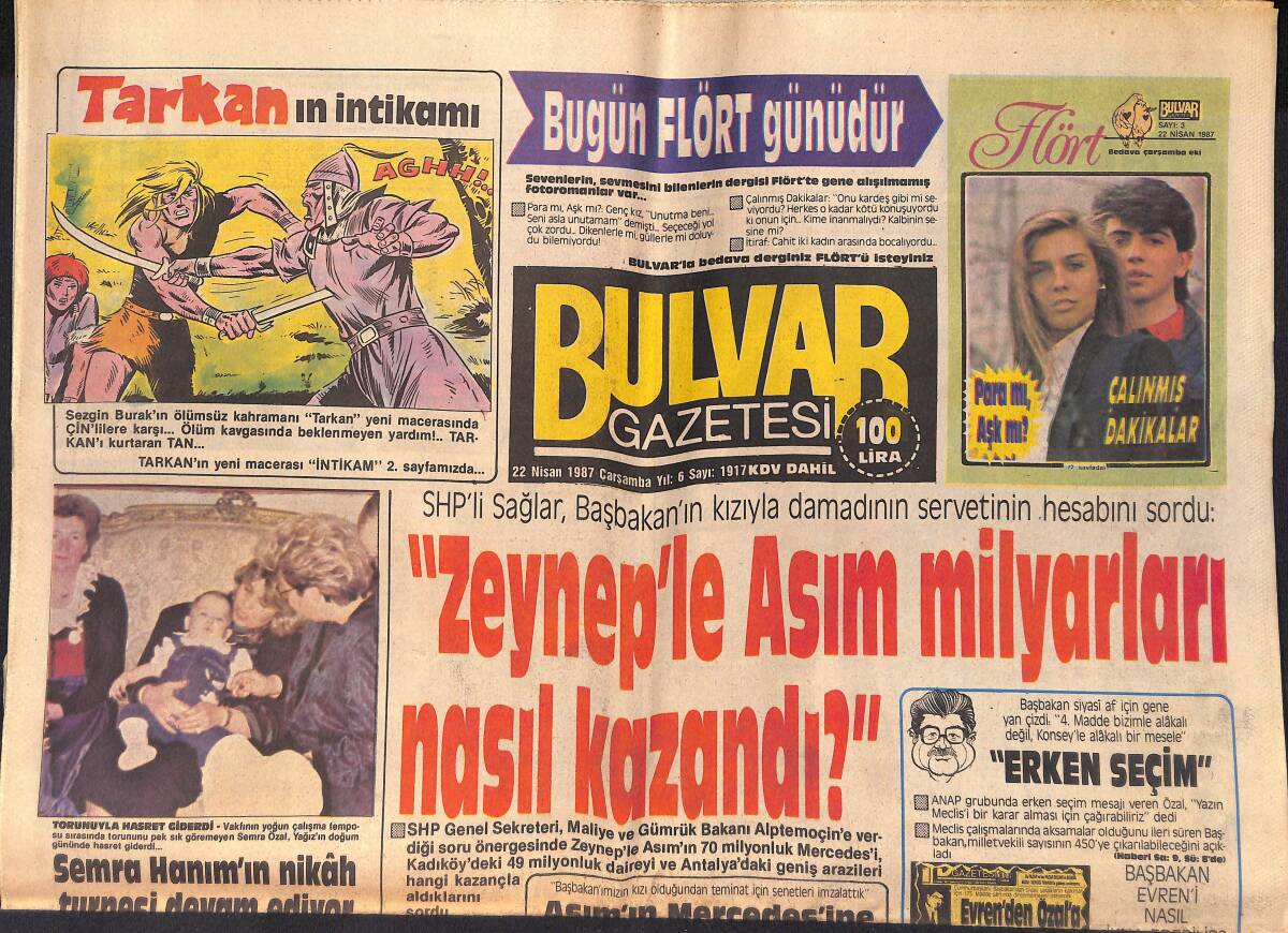 Bulvar Gazetesi 22 Nisan 1987 - Banu Alkan Yaza Hazır - Prens Charles Ateşle Oynadı GZ159307 - 1
