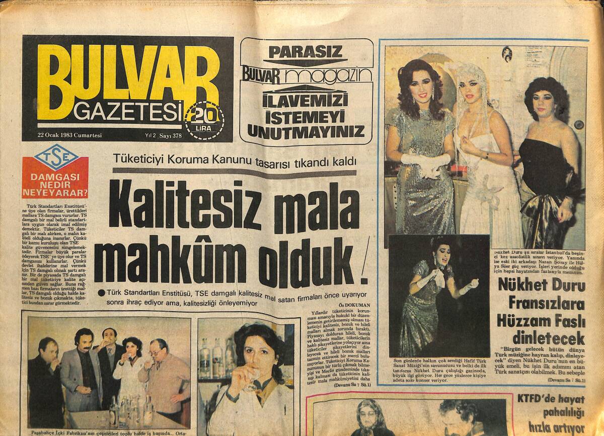 Bulvar Gazetesi 22 Ocak 1983 - Nükhet Duru Fransızlara Hüzzam Faslı Dinletecek - KTFD'de Hayat Pahalılığı Hızla Artıyor GZ150737 - 1