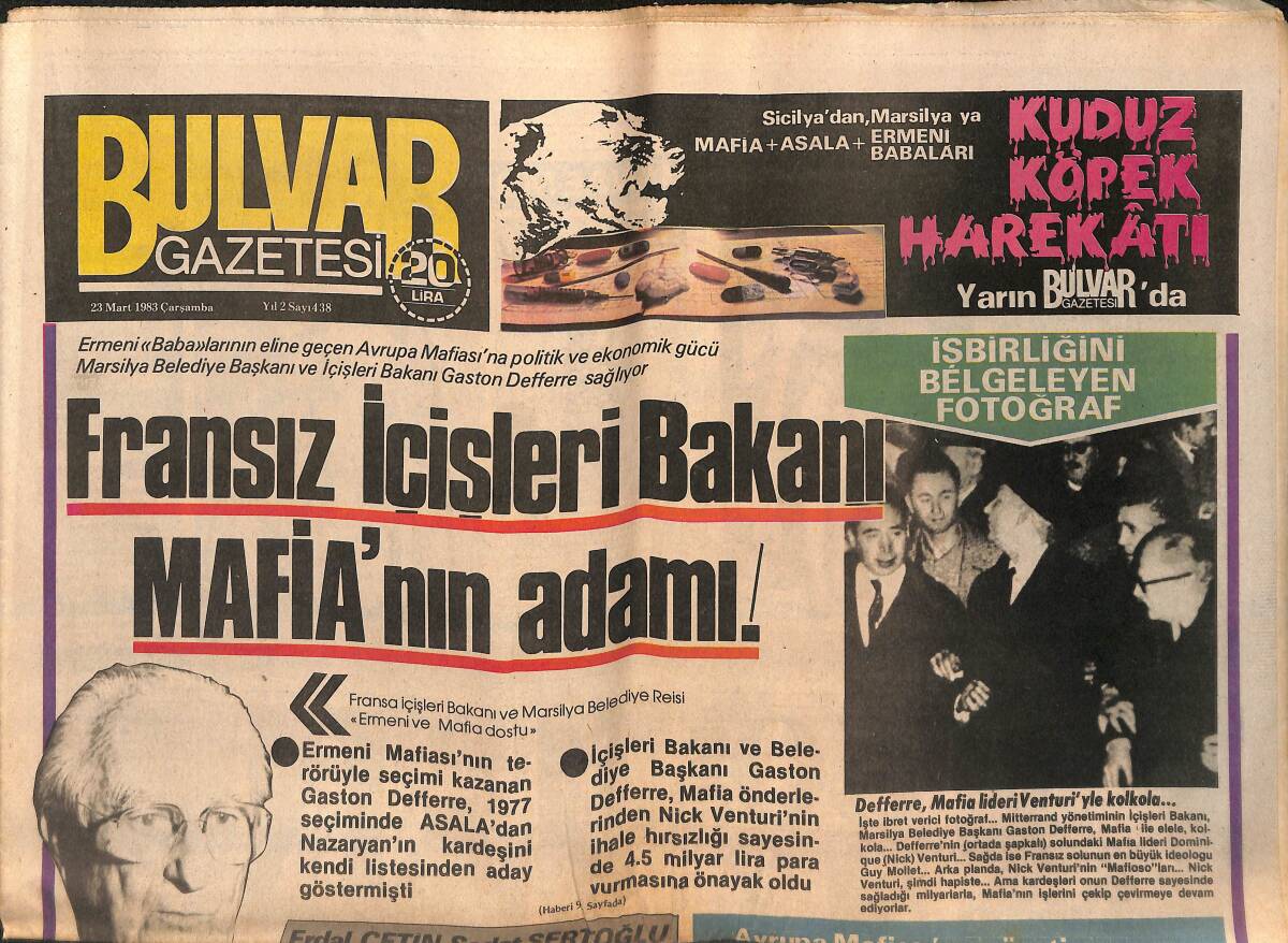 Bulvar Gazetesi 23 Mart 1983 - 1982 Kainat Güzeli Karen Baldwin Türkiye'ye Geliyor - Fransız İçişleri Bakanı Mafia'nın Adamı GZ132377 - 1