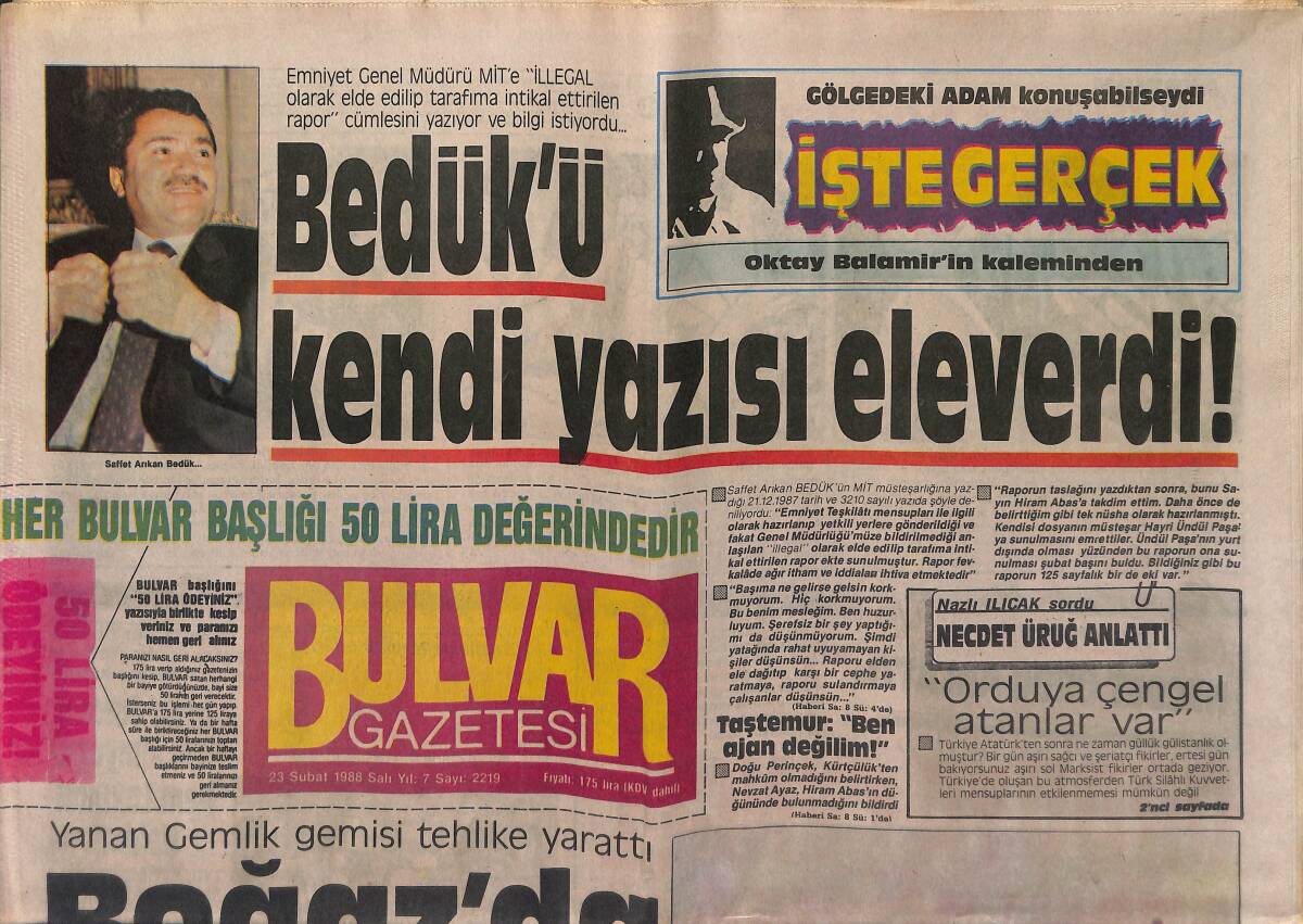 Bulvar Gazetesi 23 Şubat 1988 - MTA Altın Arayacak ! - Müjde Ar da Lens Taktı GZ153171 - 1