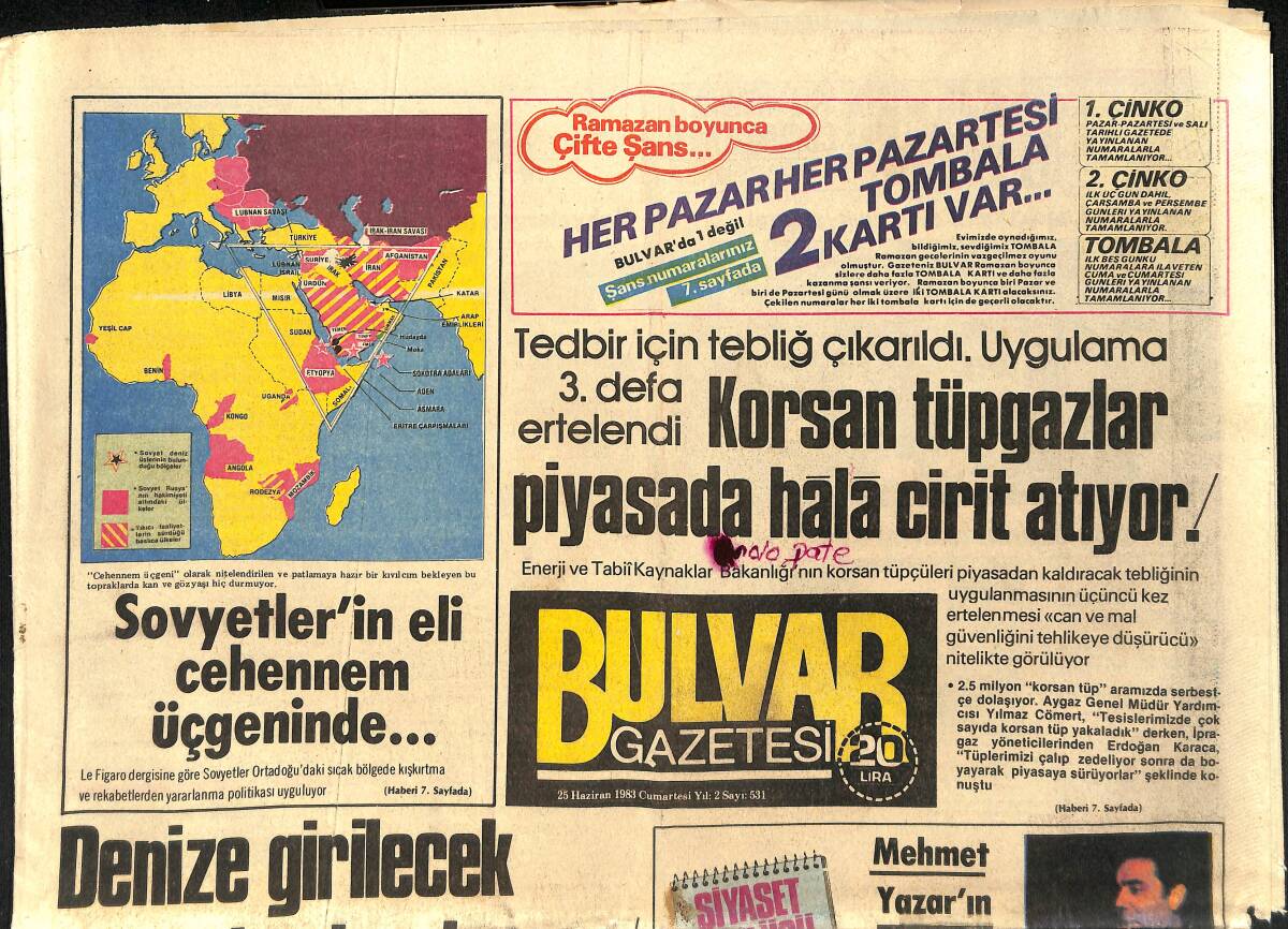 Bulvar Gazetesi 25 Haziran 1983 - Türkiye'de Balığın Yüzde 67'si Doğu Karadeniz'de Avlanıyor - Sovyetler'in Eli Cehennem Üçgeninde... GZ155406 - 1