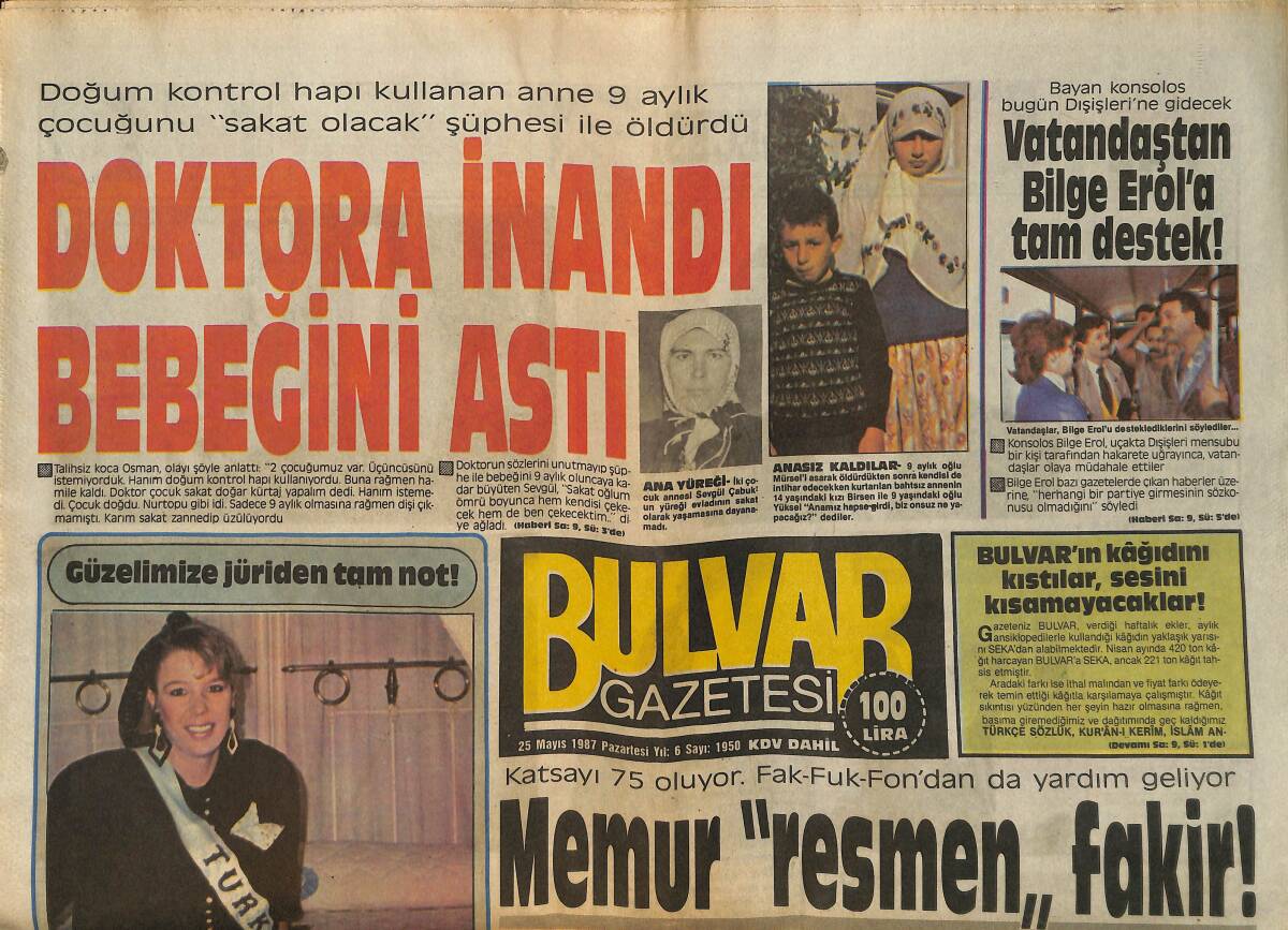 Bulvar Gazetesi 25 Mayıs 1987 - Vatandaştan Bilge Erol'a Tam Destek ! - Konya , Şampiyonluğu Kaçırdı Öfkesini Futbolculardan Çıkardı GZ159279 - 1