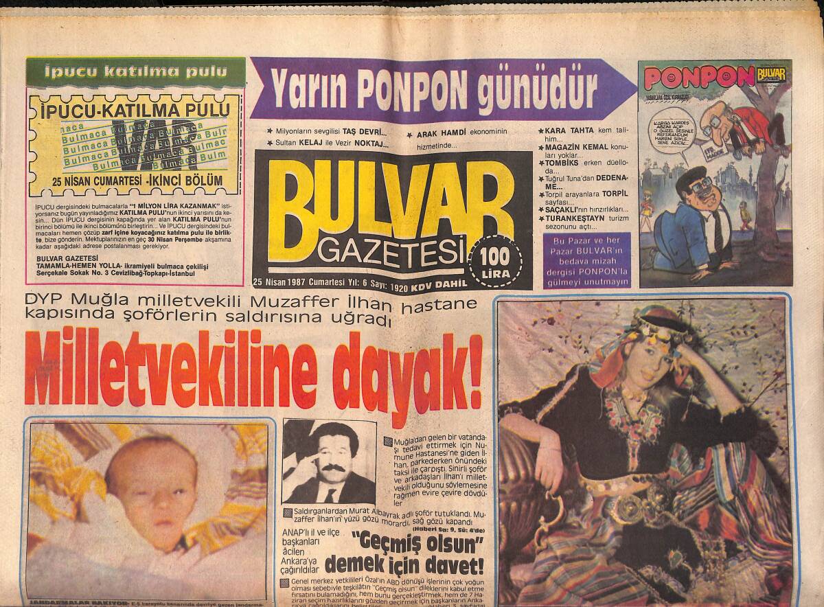 Bulvar Gazetesi 25 Nisan 1987 - Zeki Müren İkinci Kez ''Yağdır Mevlam Su'' Diyecek - Yunan'la İlk Randevu GZ159305 - 1