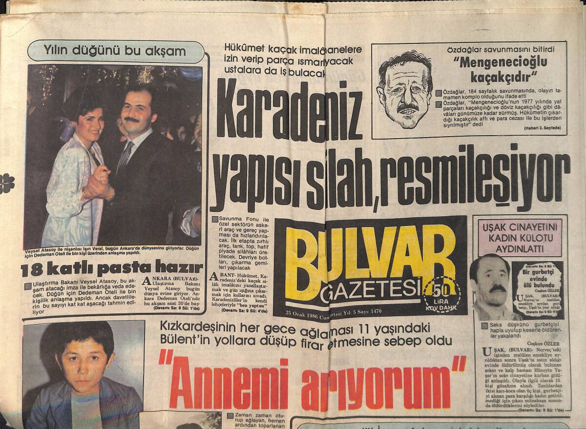 Bulvar Gazetesi 25 Ocak 1986 - Karadeniz Yapısı Silah , Resmileşiyor - Mercedes 100 Yaşında GZ159253 - 1