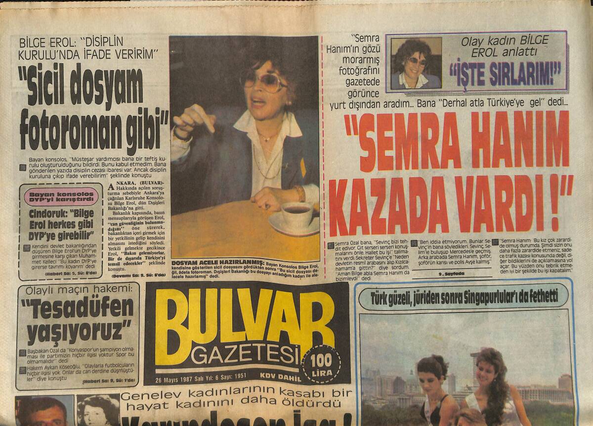 Bulvar Gazetesi 26 Mayıs 1987 - Leyla Şeşbeş : Türkiye'nin En Çok İnsanları Güzel GZ159280 - 1