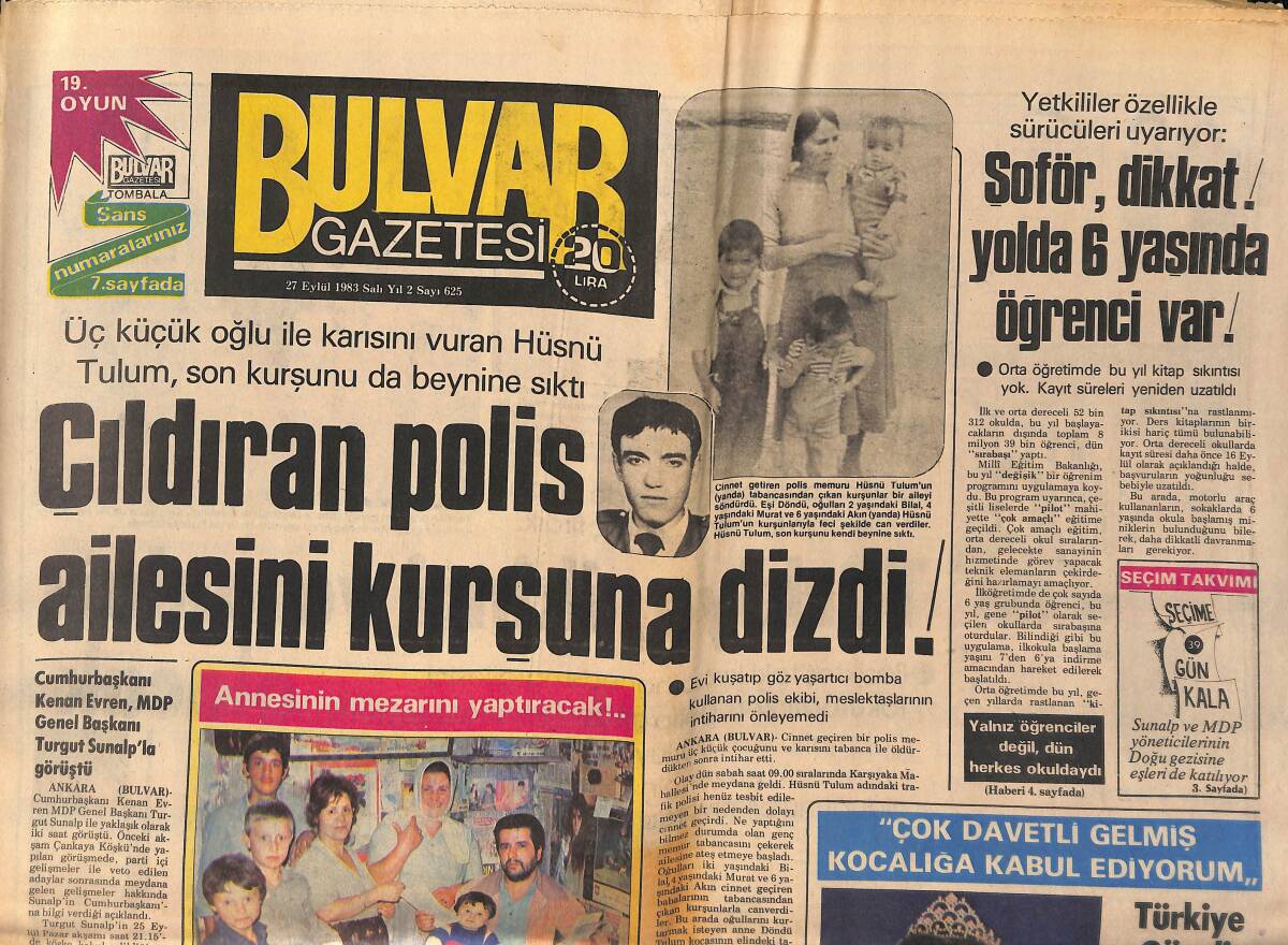 Bulvar Gazetesi 27 Eylül 1983 - Jackie Sisam'a Gitti - Avrupa Kupaları Birinci Tur Rövanşında Türk Hakemlere Görev Verilmedi GZ159206 - 1