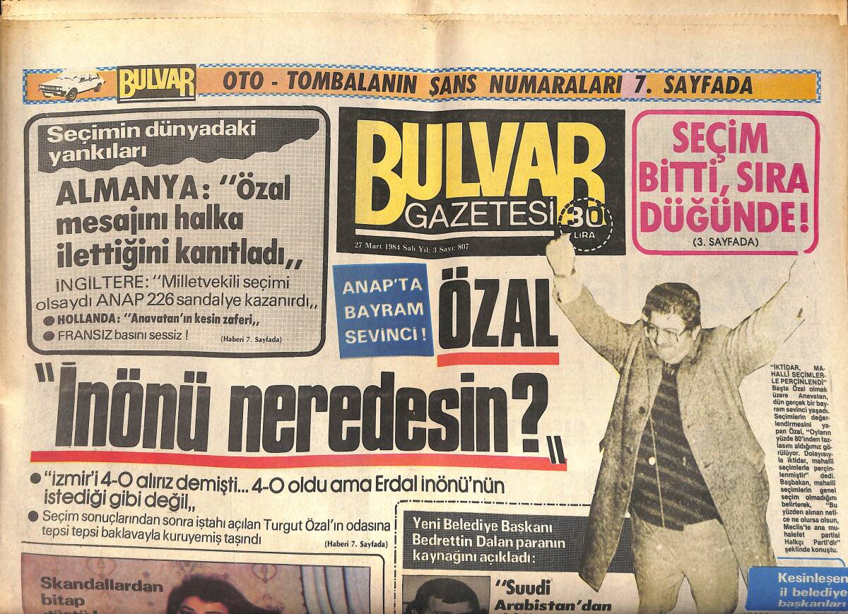 Bulvar Gazetesi 27 Mart 1984 - Güngör Bayrak : ''Kalitemi Artırmak İçin Paris'e Gidiyorum'' - ANAP'ta Bayram Sevinci GZ159234 - 1