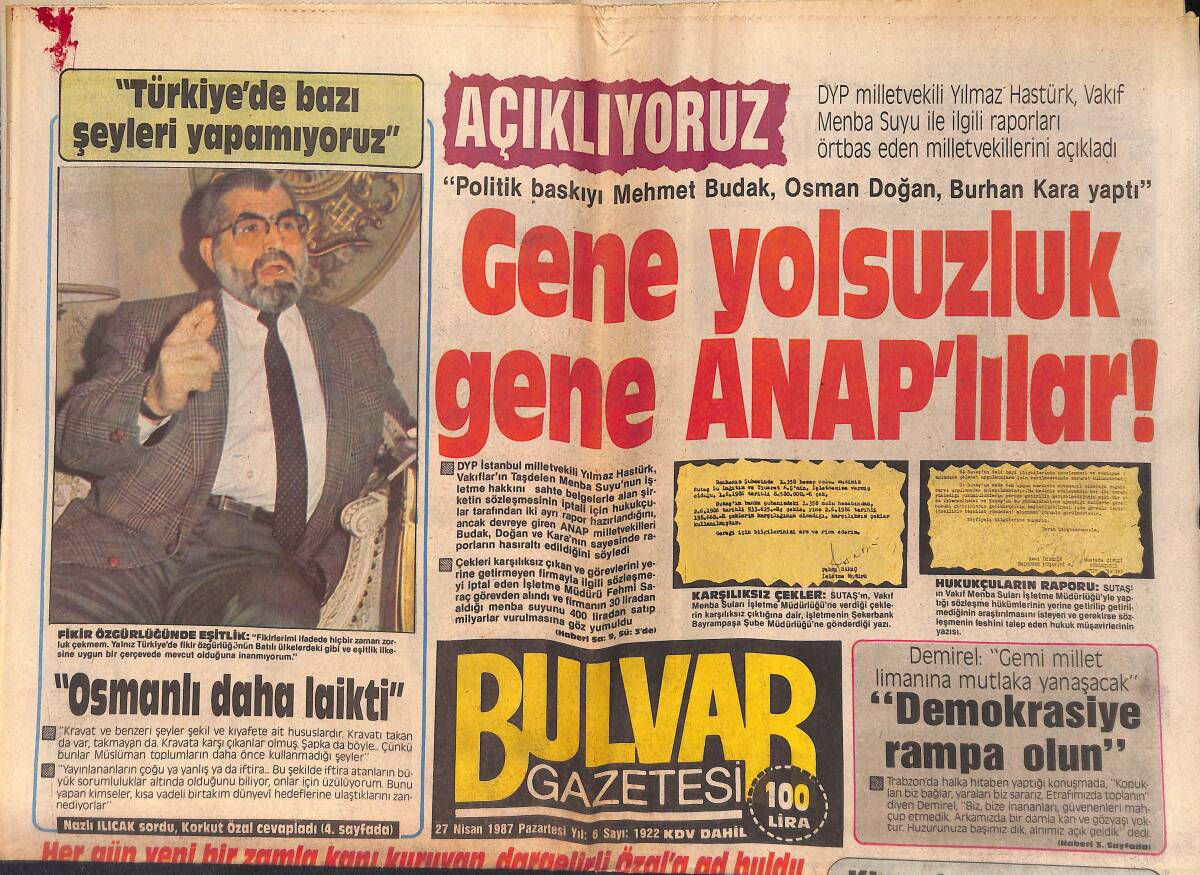 Bulvar Gazetesi 27 Nisan 1987 - Özal'ın Doktorundan Zeki Müren'e Tavsiye : ''15 Kiloyu Ver Bana Öyle Gel'' GZ159306 - 1