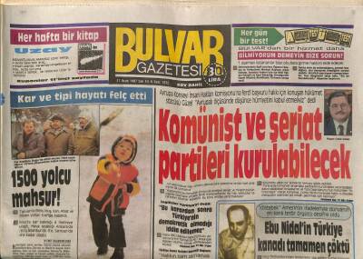 Bulvar Gazetesi 27 Ocak 1987 - Ebu Nidalin Türkiye Kanadı Tamamen Çöktü GZ62589 - 1