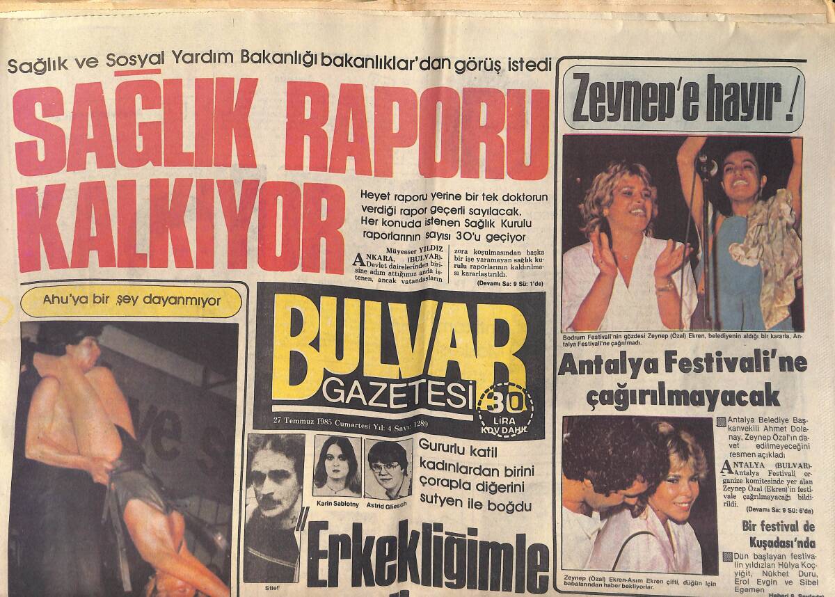 Bulvar Gazetesi 27 Temmuz 1985 - Yeşilköy Havalimanı'nın Adı Atatürk Havalimanı Oluyor - Sağlık Raporu Kalkıyor GZ159244 - 1