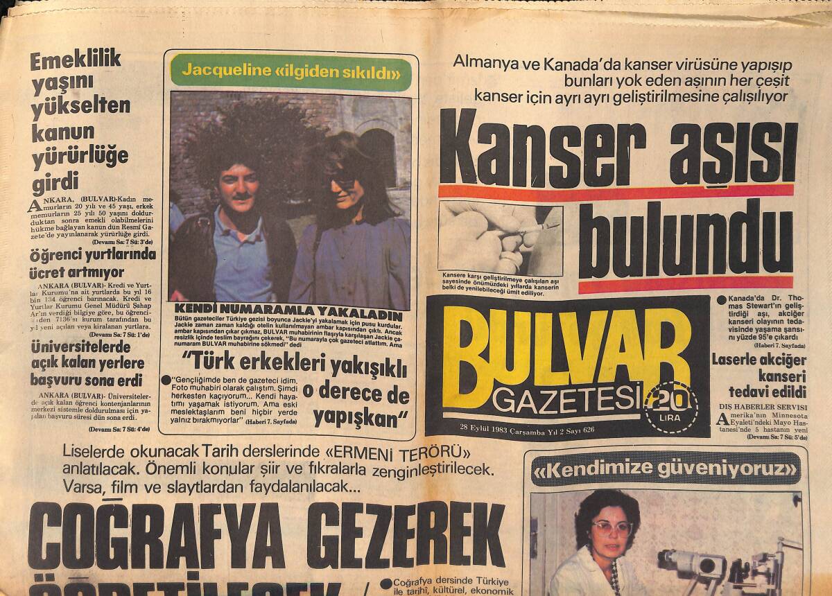Bulvar Gazetesi 28 Eylül 1983 - Müşerref Tezcan Oğlunu Kaptığı Gibi Soluğu Viyana'da Aldı - Julio Iglesias'a Elmas Plak Verildi GZ159208 - 1