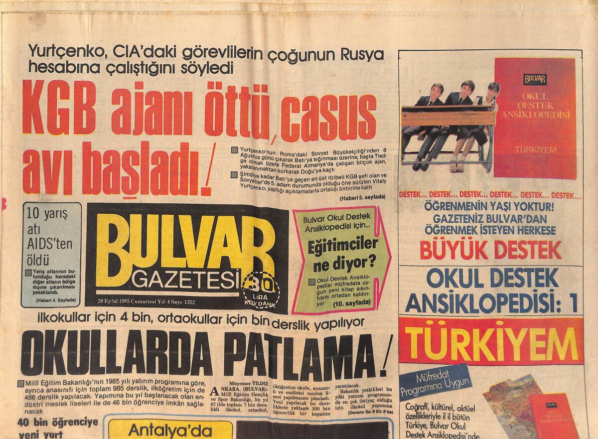 Bulvar Gazetesi 28 Eylül 1985 - Muazzez Abacı Yuhalandı - İbrahim Tatlıses , Ön Jüriye Ateş Püskürdü GZ159222 - 1