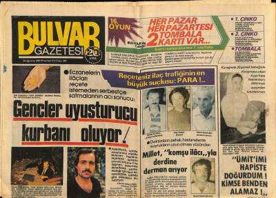 Bulvar Gazetesi 29 Ağustos 1983 - Gençler Uyuşturucu Kurbanı Oluyor GZ62598 - 2