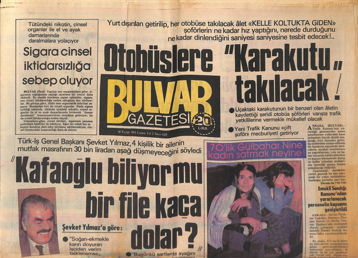 Bulvar Gazetesi 30 Eylül 1983 - Maradona Yüzünden Bilbaolu Goiketker 18 Maç Ceza Aldı - Lady Di , Kocasını Eve Bağlamak İçin Yeniden Doğuracak ! GZ159207 - 1