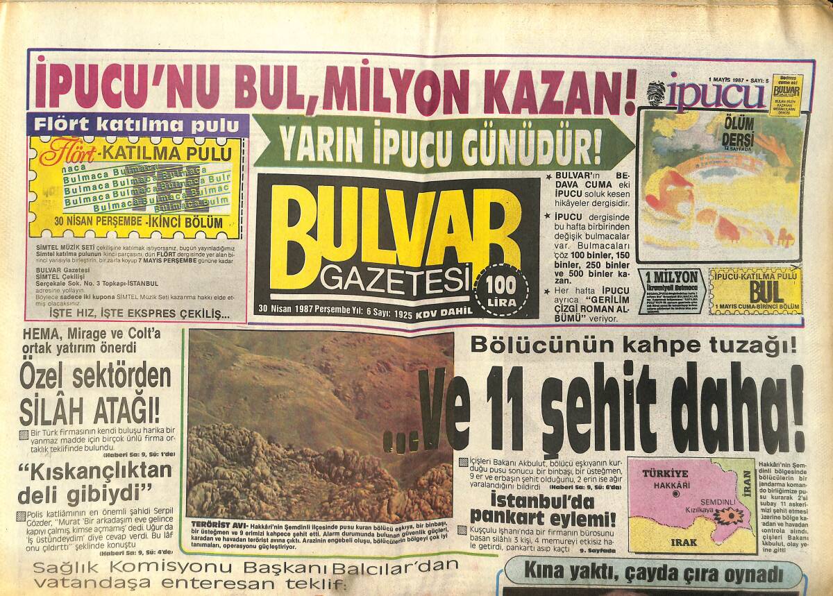 Bulvar Gazetesi 30 Nisan 1987 - Belmondo'nun Sevgilisi Şarkıcı Oldu - Almanlar'ın Füze Korkusu GZ159282 - 1