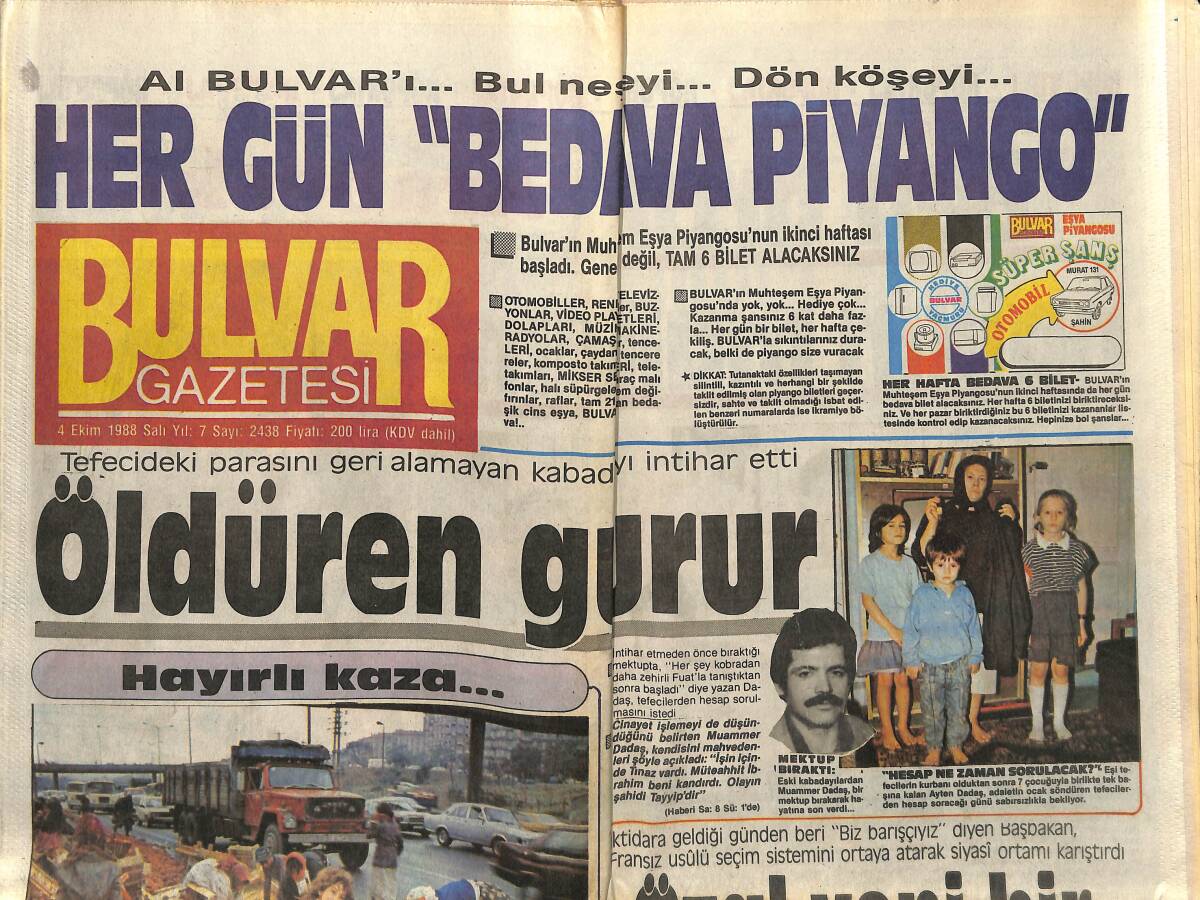 Bulvar Gazetesi 4 Ekim 1988 - Özal'ın Uçakları Meclise Getirildi - Galatasaray'da Tanju Oynayacak GZ153213 - 1