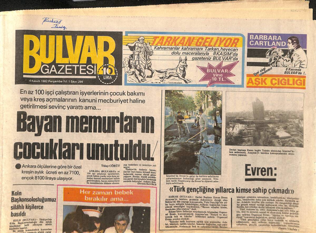 Bulvar Gazetesi 4 Kasım 1982 - ABD'de Ara Seçimlerde Reagan'ın Partisi Yenildi - Bayan Memurların Çocukları Unutuldu GZ147695 - 1
