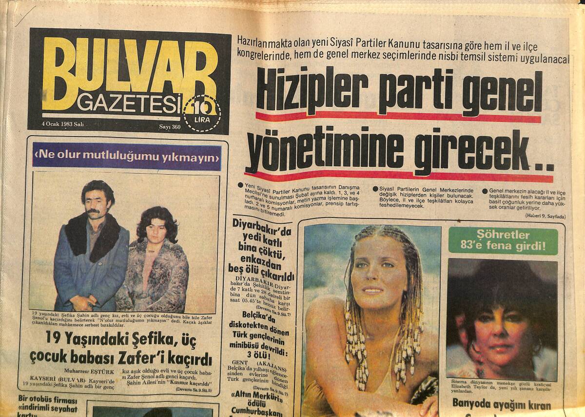 Bulvar Gazetesi 4 Ocak 1983 - Sinema Dünyasının Menekşe Gözlü Kraliçesi Elizabeth Taylor da , Yeni Yılı Şanssız Karşılayanlardan GZ150732 - 1