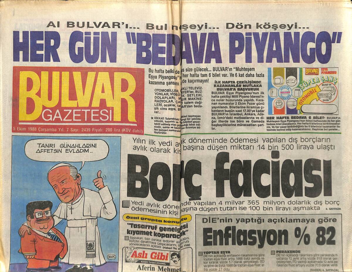 Bulvar Gazetesi 5 Ekim 1988 - Kartal Demirağ'ın İdamı İstendi - Evren'den Jivkov'a Naim İçin Mesaj GZ153212 - 1