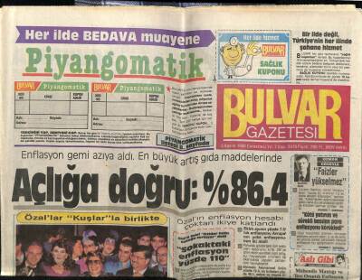 Bulvar Gazetesi 5 Kasım 1988 - Sokaktaki Enflasyon Yüzde 110 GZ61367 - 1