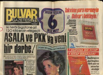 Bulvar Gazetesi 7 Aralık 1985 - Lady Diana 10 Milyarlık Mirasa Kondu - Asala Ve PKKya Yeni Bir Darbe ! GZ117280 - 1