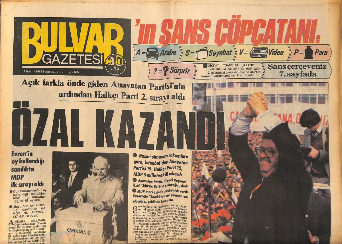 Bulvar Gazetesi 7 Kasım 1983 - Güngör Bayrak : ''Ben Böyle İnsanlara Ana-Baba Demem'' - Özal Kazandı GZ159227 - 1