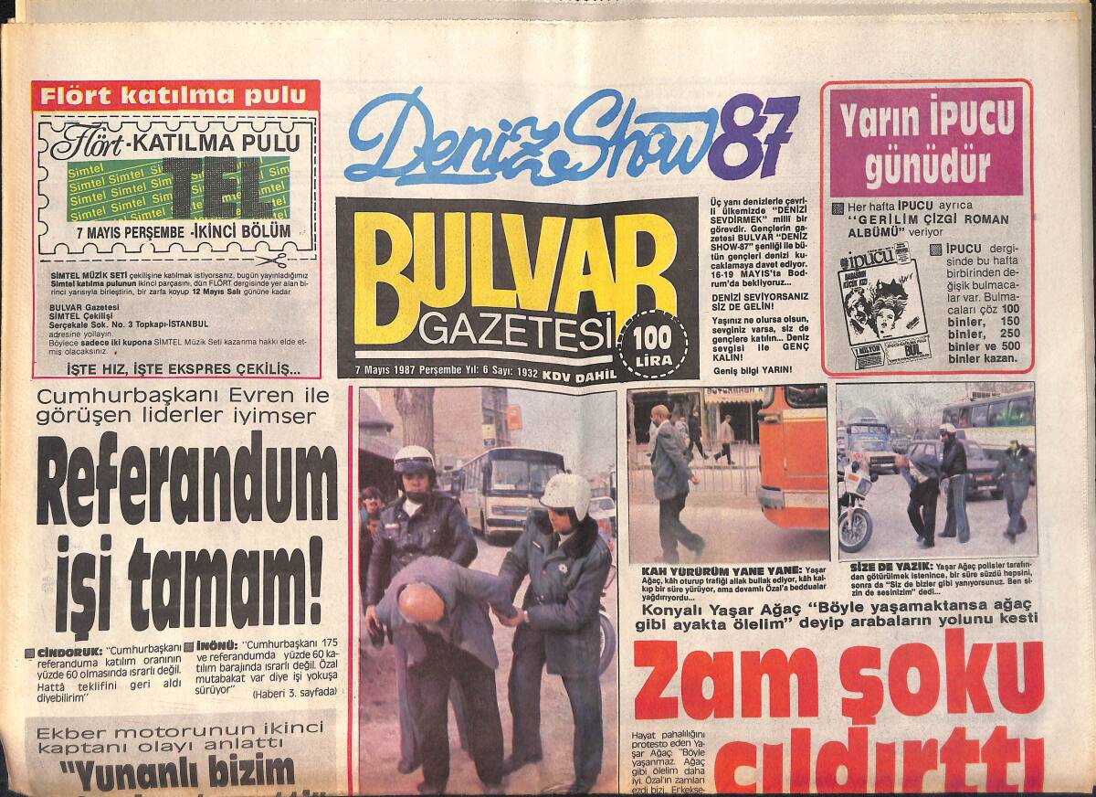 Bulvar Gazetesi 7 Mayıs 1987 - Seyyal Taner'in Sesi Düzeldi - Semra Özal Yılın Kadını GZ159261 - 1