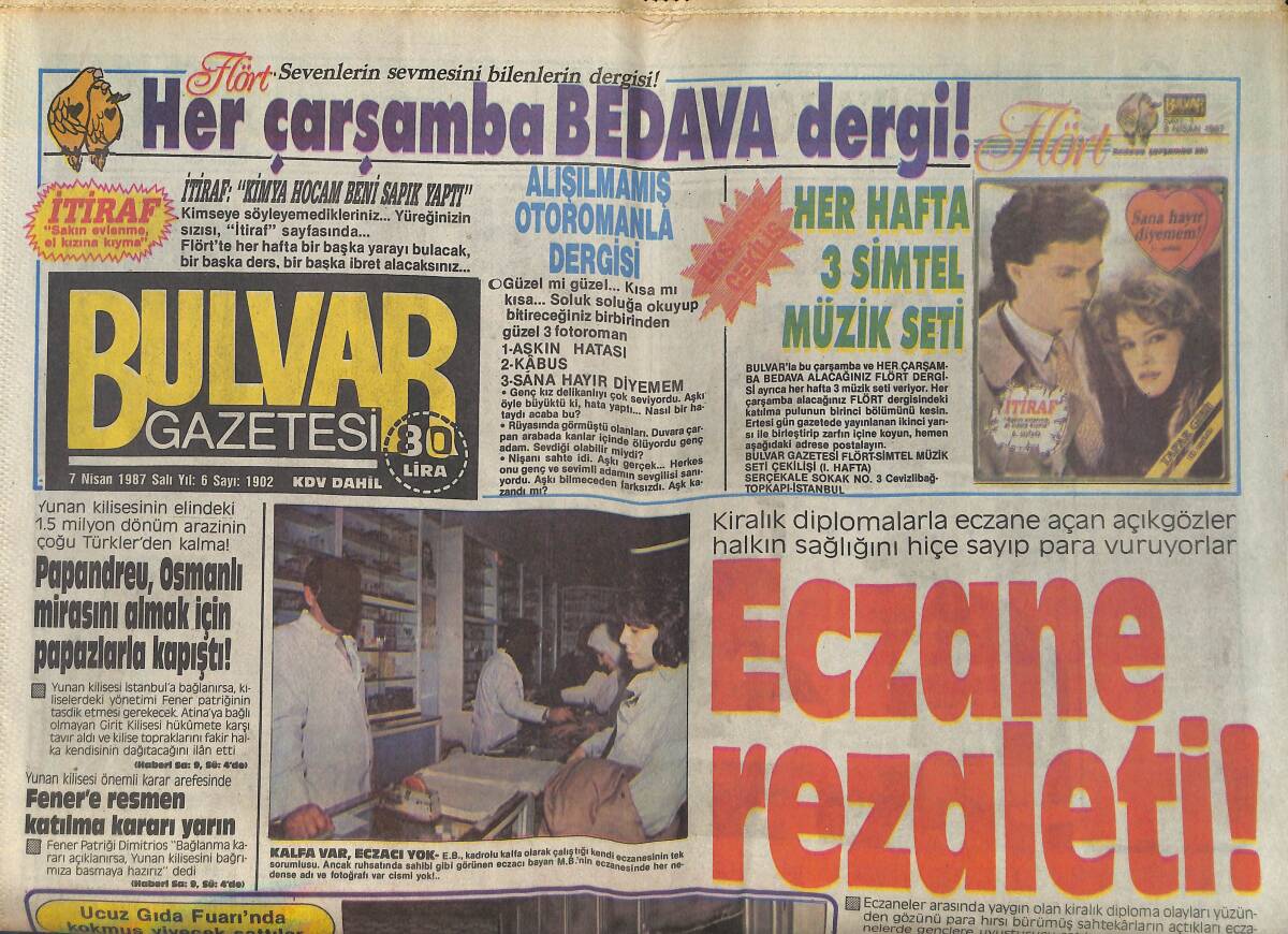 Bulvar Gazetesi 7 Nisan 1987 - Kraliçe Elizabeth'in Kuzeni Deli Çıktı - Wood Pecker Hazirana Kadar Bizimle... GZ159264 - 1