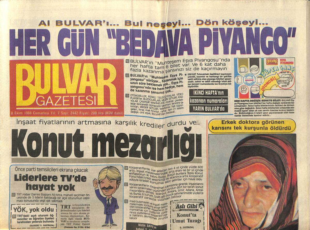 Bulvar Gazetesi 8 Ekim 1988 - Belçika'da Bir Türk İşadamı Kaçırıldı - Tuzla'da Çatışma GZ153197 - 1