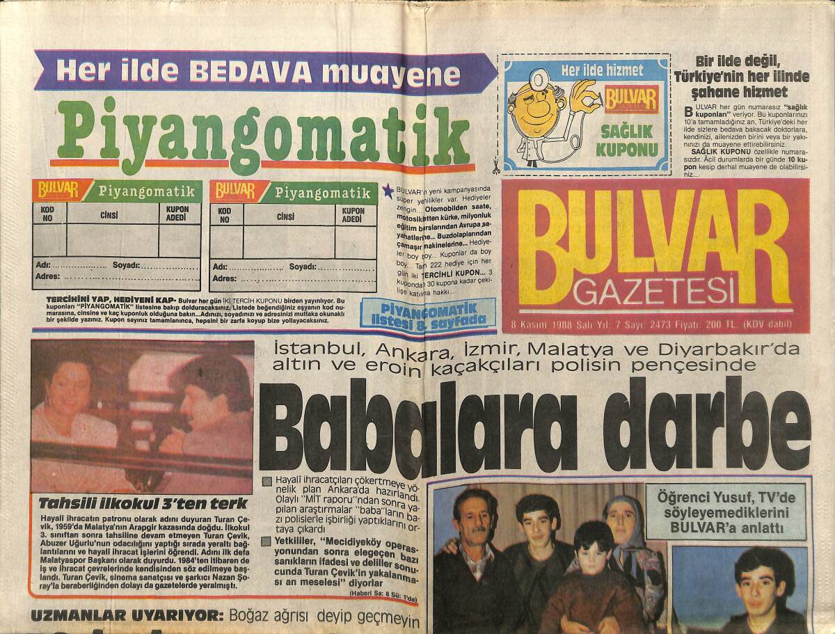 Bulvar Gazetesi 8 Kasım 1988 - Trakya'da Kar Yolları Kesti - Lili'nin Hayatı GZ153195 - 1