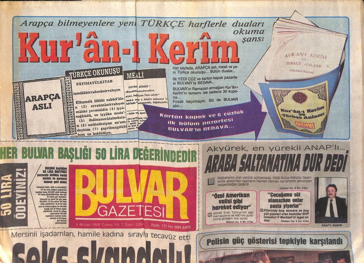 Bulvar Gazetesi 8 Nisan 1988 - TRT'de Dil Kargaşası - Thatcher'in Önünde Gazeteciye Dayak ! GZ159223 - 1