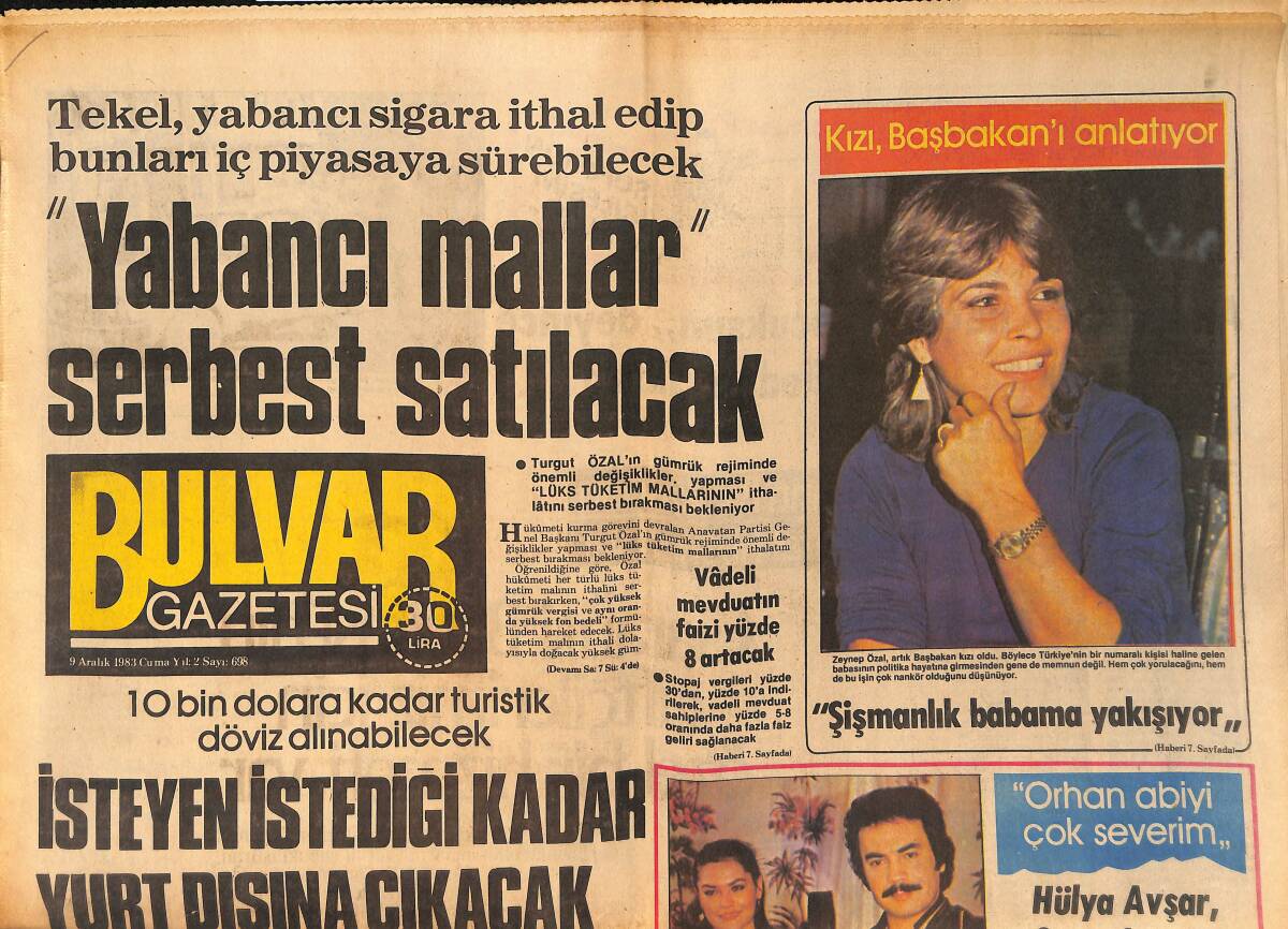 Bulvar Gazetesi 9 Aralık 1983-Hülya Avşar:''Orhan Gencebay'ı Çok Severim''-Rüçhan Adlı ''Türkan Şoray'ın Hiç Mi Kötü Yanı Yoktu?'' Sorusunu Cevapladı GZ159235 - 1