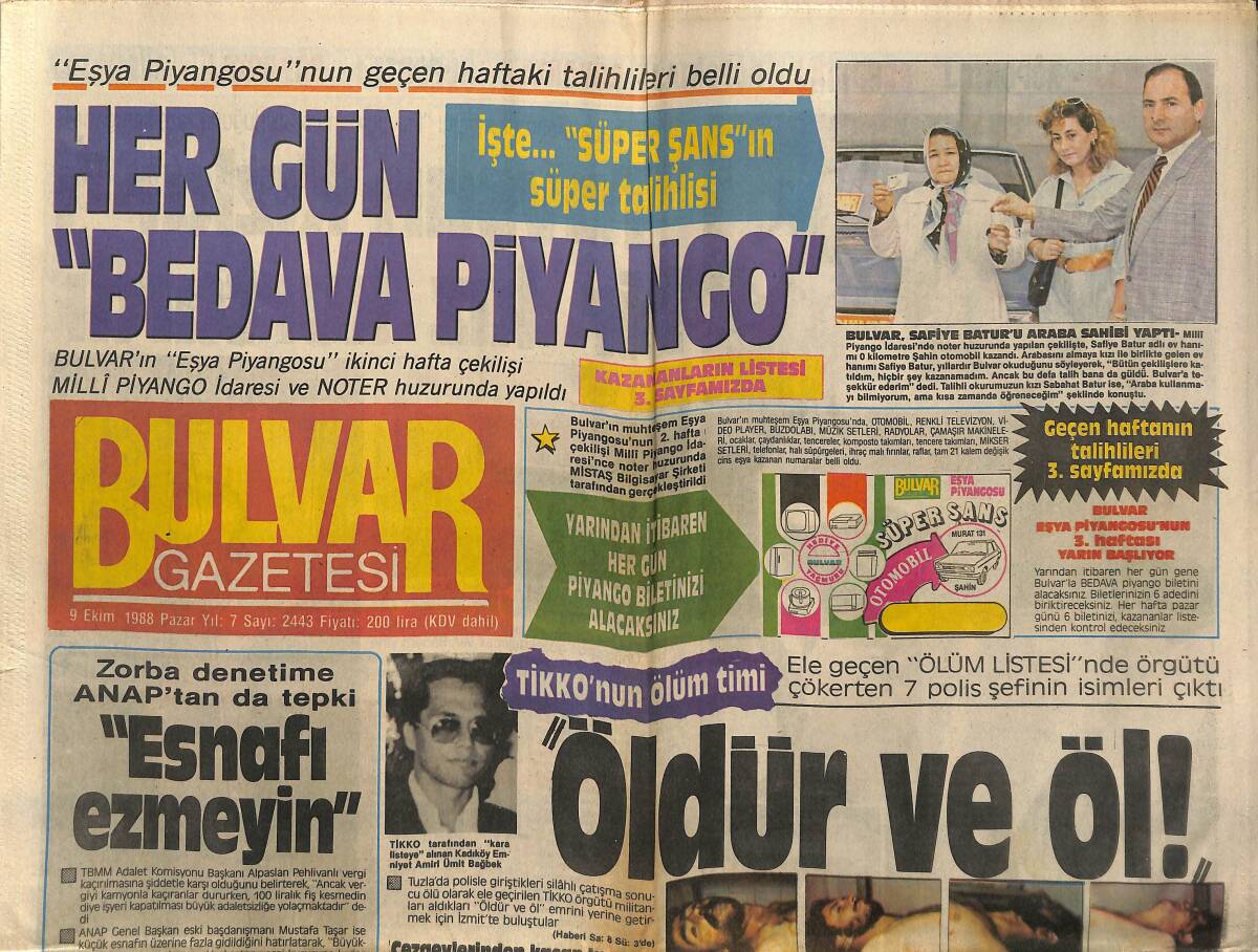 Bulvar Gazetesi 9 Ekim 1988 - ANAP'ta Demirel Korkusu - Evren'e Protesto GZ153198 - 1