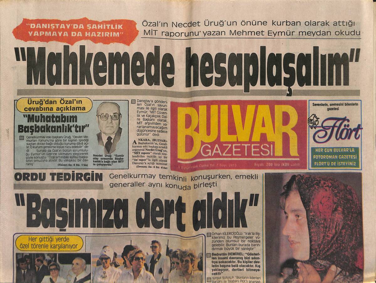 Bulvar Gazetesi 9 Eylül 1988 - Üruğ'dan Özal'ın Cevabına Açıklama - 1988'de Enflasyon Azalacak GZ153179 - 1