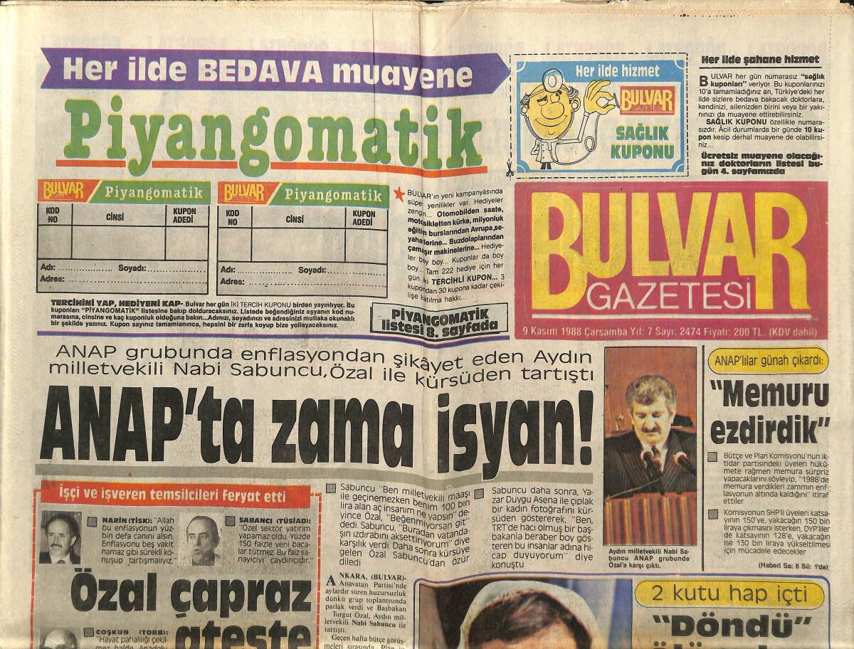 Bulvar Gazetesi 9 Kasım 1988 - Kaşıkçı Tutuklandı - Sahte Dolar Operasyonu GZ153194 - 1