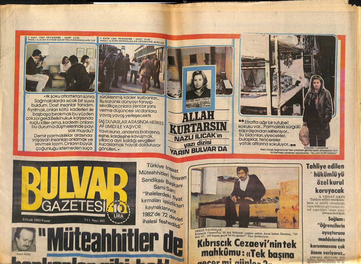Bulvar Gazetesi 9 Ocak 1983 - Kıbrıscık Cezaevi'nin Tek Mahkumu : Tek Başına Geçer Mi Günler ? GZ150729 - 1