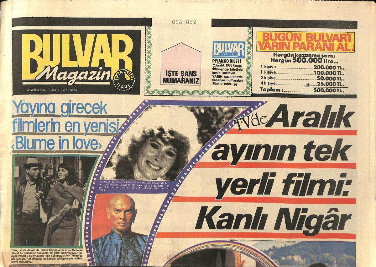 Bulvar Gazetesi Magazin Eki 2 Aralık 1983 - TV'de Aralık Ayının Tek Yerli Filmi : Kanlı Nigâr GZ155400 - 1