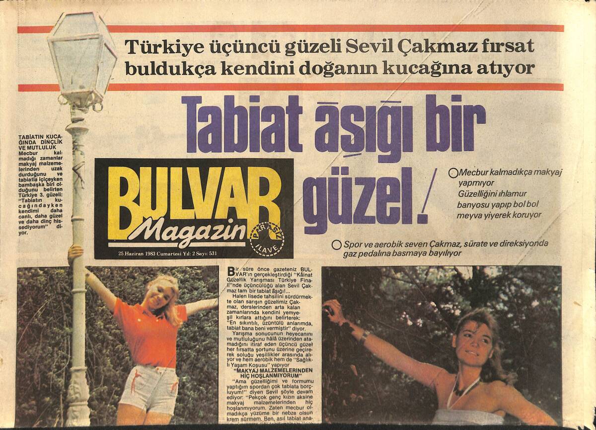 Bulvar Gazetesi Magazin Eki 25 Haziran 1983 - Spor Ve Aerobik Seven Çakmaz , Sürate Ve Direksiyonda Gaz Pedalına Basmaya Bayılıyor GZ155407 - 1
