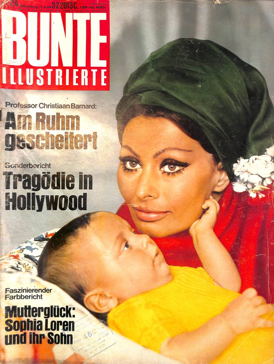 Bunte Illustrierte 14.6.1969 – Nr.24 – Deckel: Sophia Loren und ihr Sohn – Königin Elizabeth an der Seşte von Österreichs Bundespräsident Jonas NDR100819 - 1